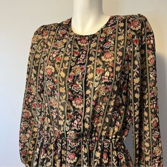Vintage Floral Midi dress flowy long sleeves earthy tone floral medium size - Picture 9 of 9